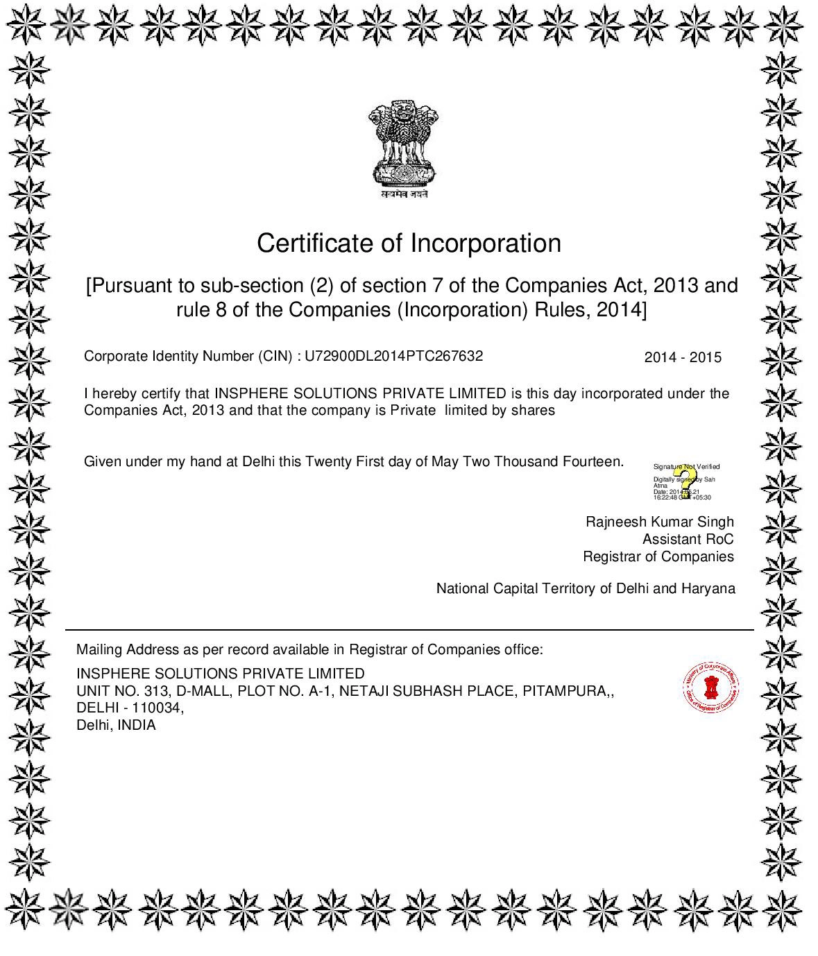 Certificate of Incorporation